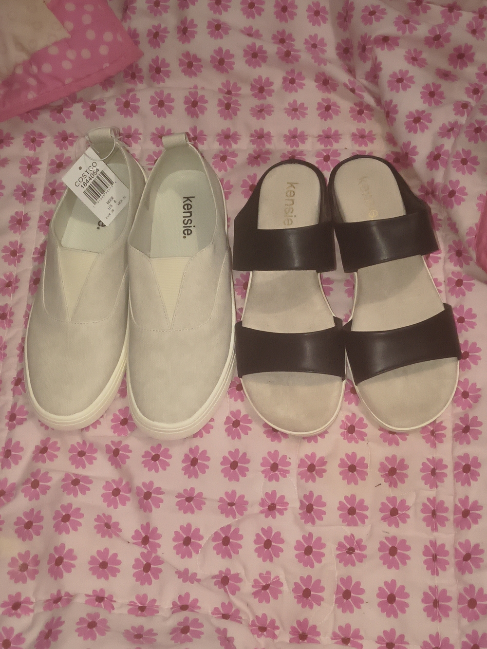 Kensie Women's Slip-On Sneakers and Sandals - Beige Sneakers, Black Sandals